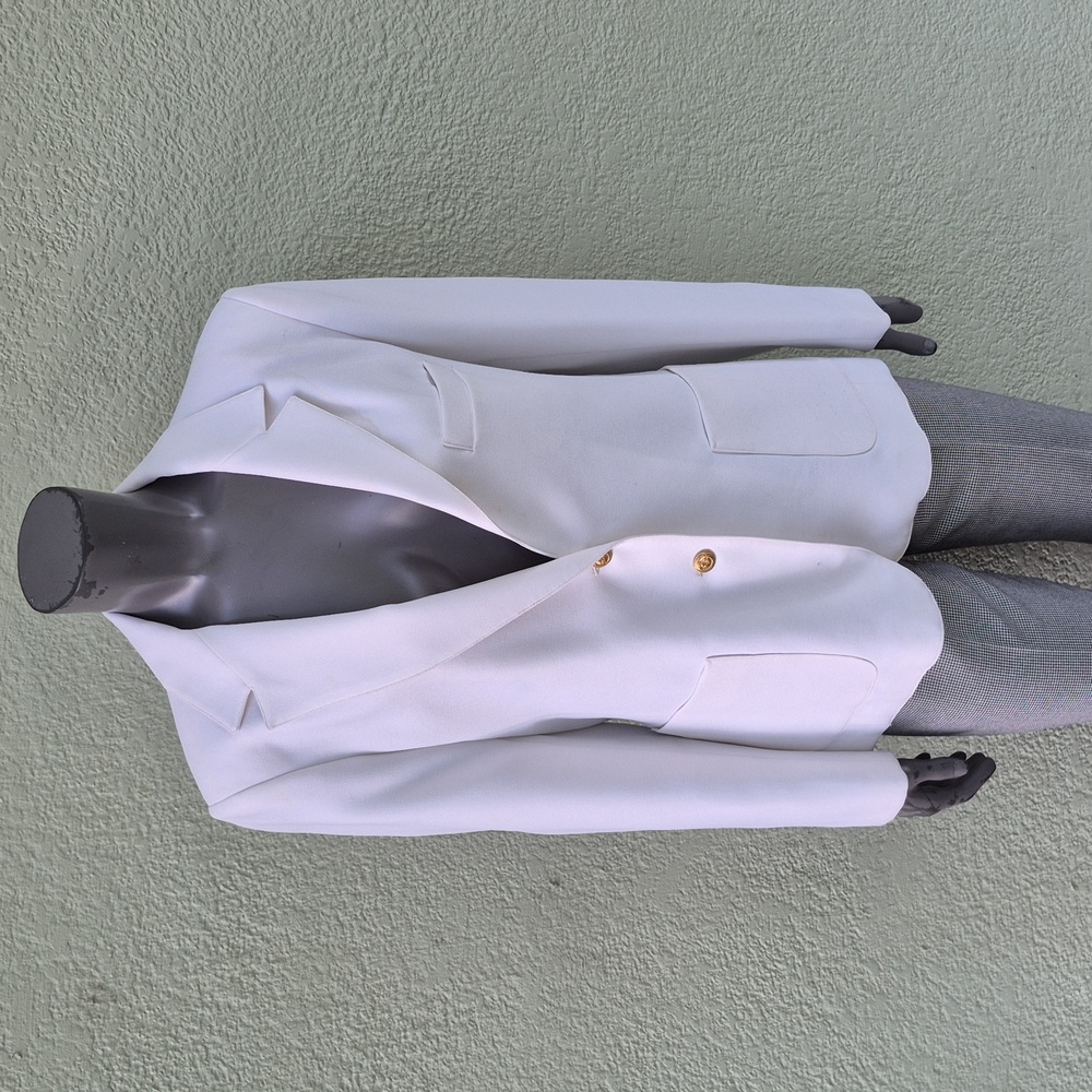 Kay Warner Original Elegant White Women's Vintage Gold Button Blazer
